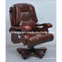 Wooden Frame Genuine Leather Swivel Executive Chair Foh-1313